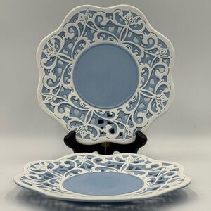 PartyLite Blue & White Pierced Cameo Pillar Plate Set of 2